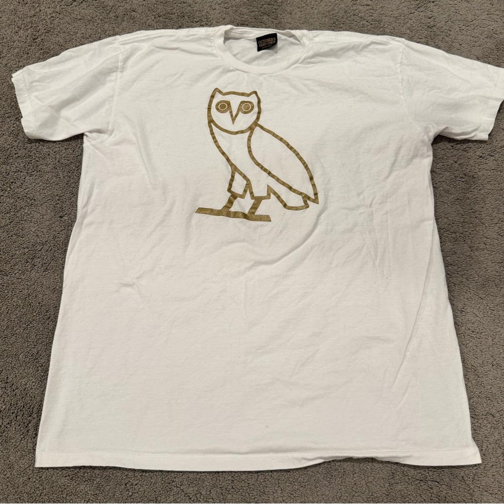 OVO White Tee with Gold Owl